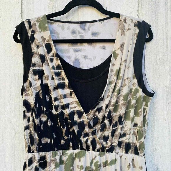 Morning Lady Sheath Dress Womens Medium Black Green‎ Lined Camo Print - Picture 2 of 6